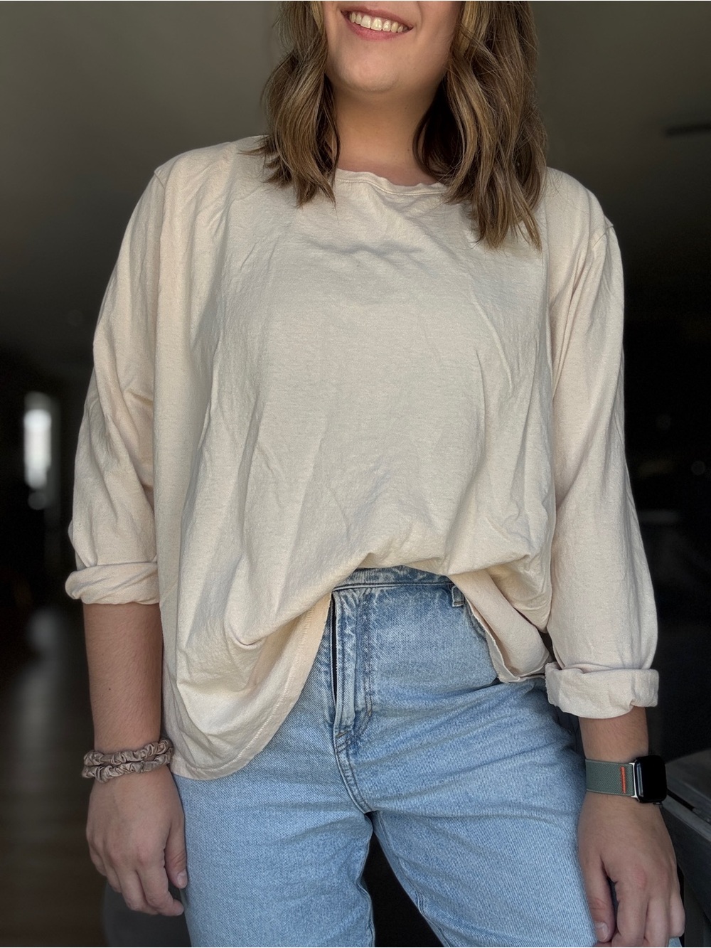 nuuds Everyday Cream Long-Sleeve Crewneck Tee | Size XXL, Cotton, Minimalist